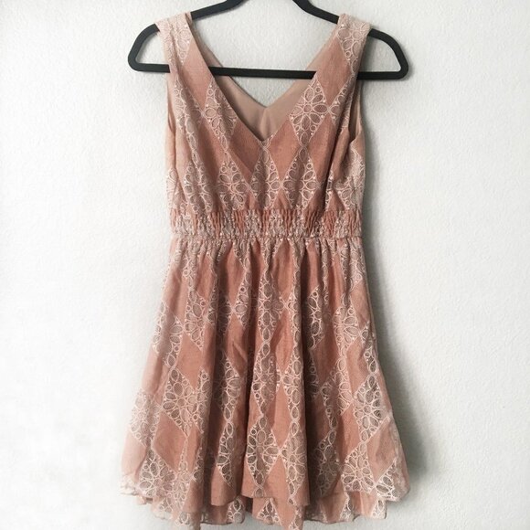 Pink Lace Dress Boho V-neck A-line Small American Rag Sleevless - Picture 2 of 15